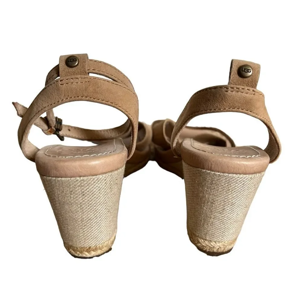 Ugg Suede Slingback Nyssa Wedge Sandals Tan Size 6